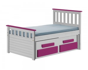 Captains Bergamo Guest Bed Short 3ft White With Fuschia Details