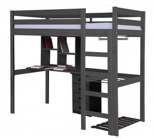 Rimini High Bed Student Set With 4 Drawer Bedside Graphite