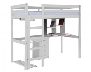 Rimini High Bed Student Set With 4 Drawer Bedside White