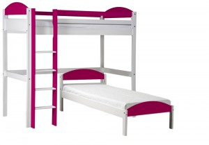 Maximus L Shape High Sleeper White With Fuschia Details