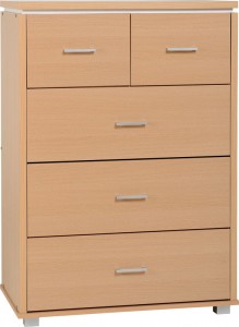 Julia 3+2 Drawer Chest in Beech/White Trim