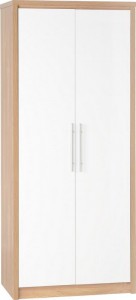 Seville 2 Door Wardrobe Light Oak Veneer/White High Gloss