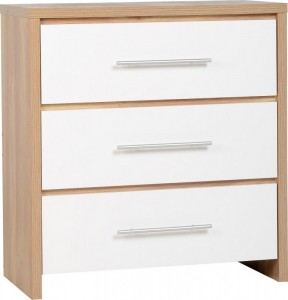 Seville 3 Drawer Chest Light Oak Veneer/White High Gloss