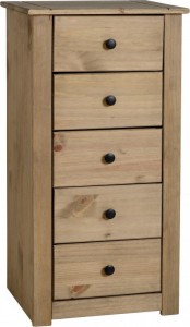 Panama 5 Drawer Narrow Chest Natural Wax