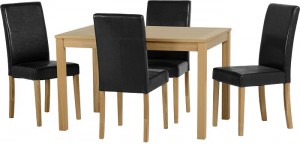 Oakmere 4 Chair Dining Set in Natural Oak Veneer/Black Faux Leather