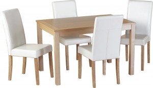 Oakmere 4 Chair Dining Set in Natural Oak Veneer/Cream Faux Leather