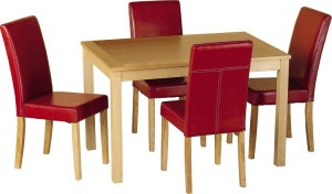 Oakmere 4 Chair Dining Set in Natural Oak Veneer/Rustic Red Faux Leather