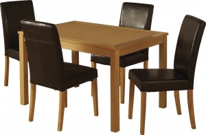 Oakmere 4 Chair Dining Set in Natural Oak Veneer/Expresso Brown Faux Leather