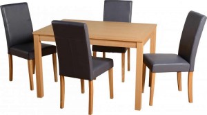 Oakmere 4 Chair Dining Set in Natural Oak Veneer/Charcoal Faux Leather