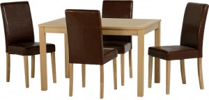 Oakmere 4 Chair Dining Set in Natural Oak Veneer/Mid Brown Faux Leather