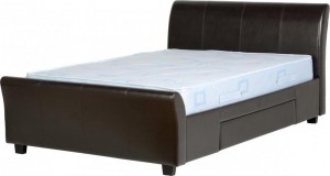 Milford 2 Drawer 4 foot 6 inch Bed in Expresso Brown Faux Leather